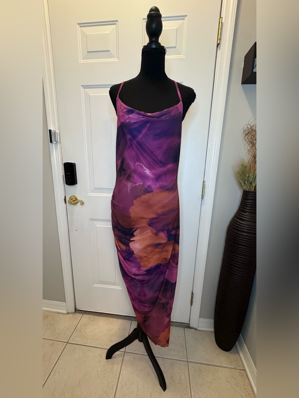 Purple & multi Midi Dress with Cowl Neck
